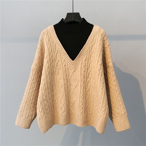 假兩件復古麻花慵懶風港味寬鬆針織毛衣