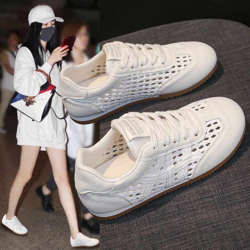 透氣網面阿甘鞋鏤空編織運動休閒小白鞋-Cicimode