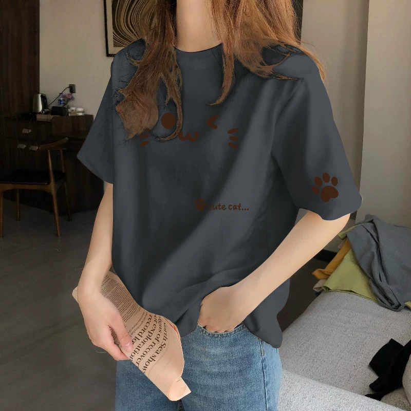 純棉多色夏季寬鬆設計感印花短袖t恤