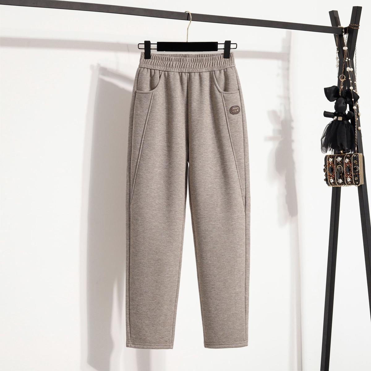 毛呢寬鬆軟糯遮肉顯瘦刷毛加厚休閒褲-Cicimode