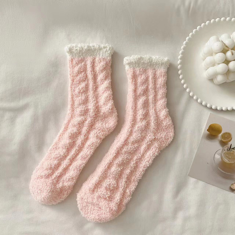 日系可愛加絨保暖睡眠襪地板襪珊瑚絨襪子