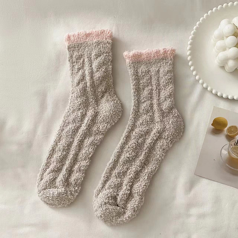 日系可愛加絨保暖睡眠襪地板襪珊瑚絨襪子
