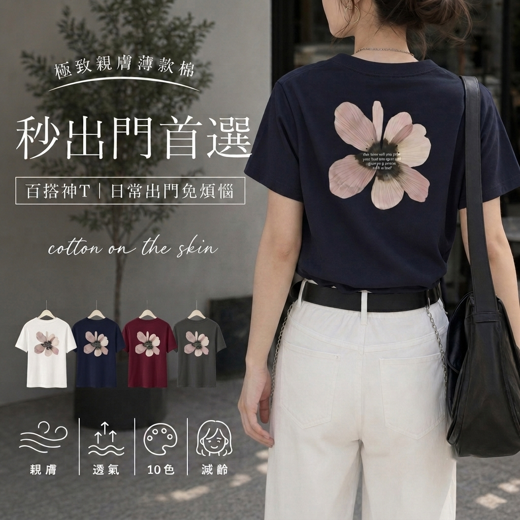 10色花朵印花減齡百搭顯瘦短袖T恤