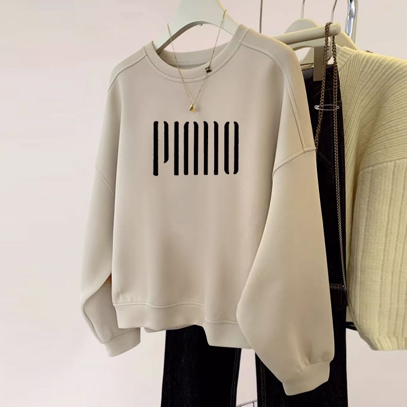 薄款/刷毛休閒圓領打底高檔寬鬆顯瘦保暖長袖T恤