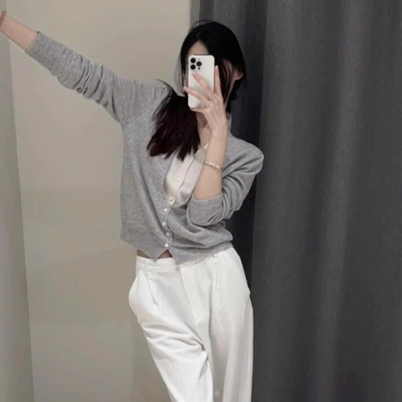 @寬鬆設計感撞色百搭假兩件針織開衫