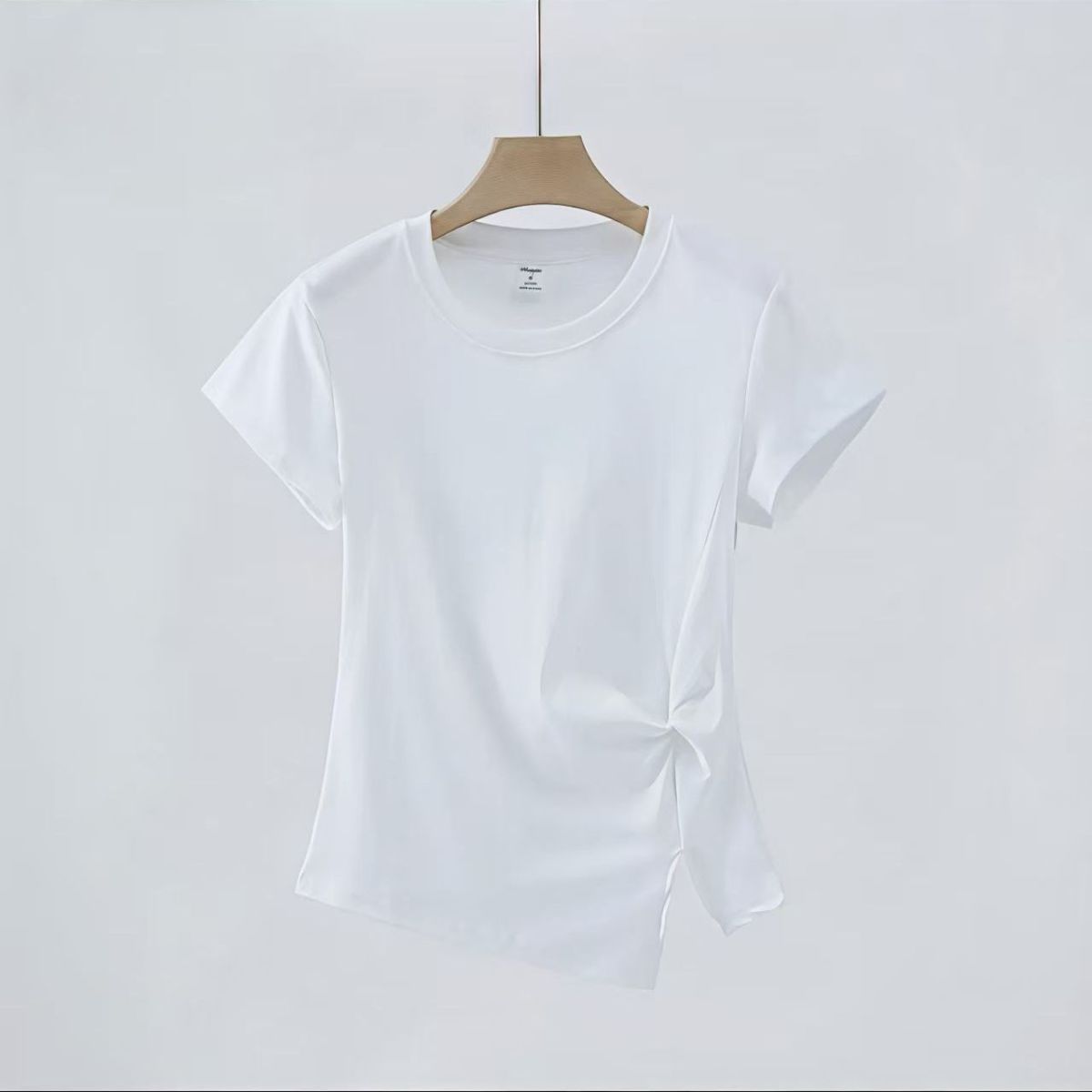 韓系百搭修身圓領扭結開叉短袖T恤