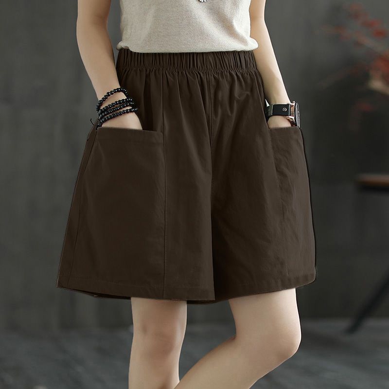 純棉百搭寬鬆顯瘦直筒闊腿鬆緊腰五分短褲-Cicimode