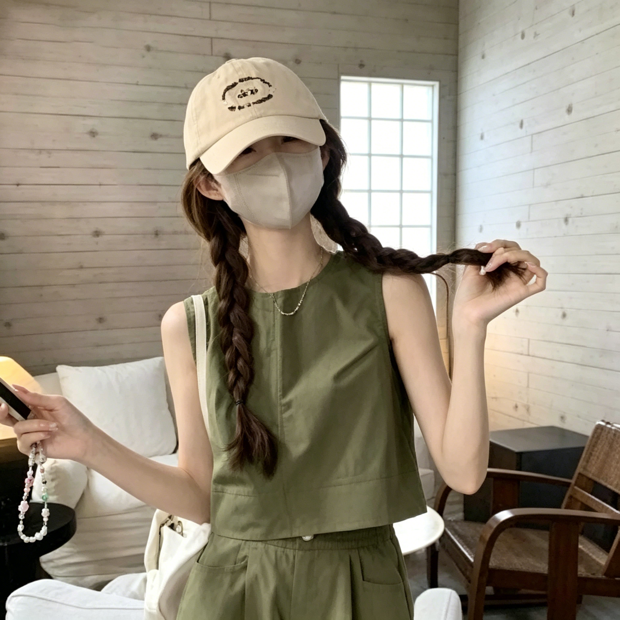 【單件/套裝】簡約休閑寬松背心+高腰闊腿短褲兩件套裝