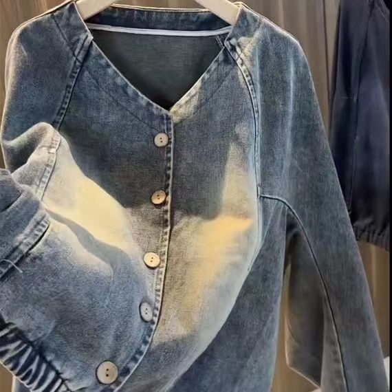 大碼復古短版百搭洋氣休閒夾克牛仔外套