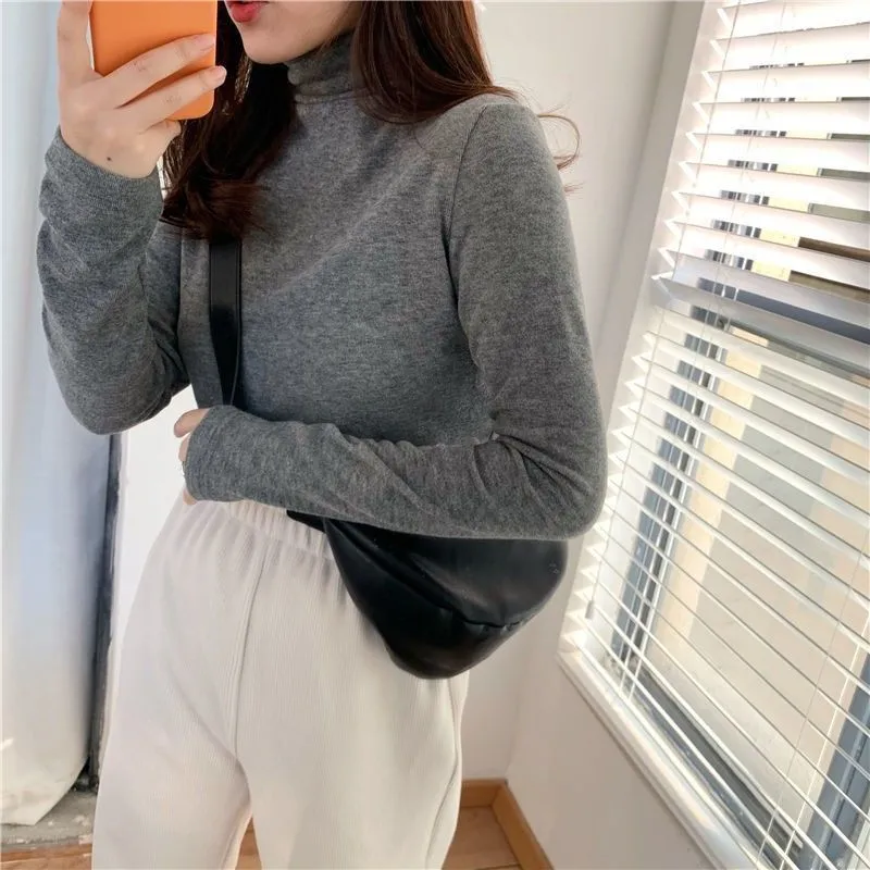 百搭修身刷毛加厚半高領長袖打底長袖-Cicimode