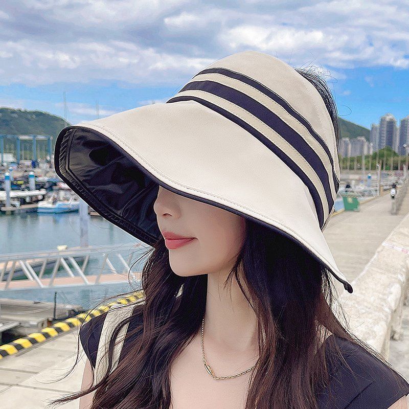 日系黑膠防紫外線大檐百搭遮臉漁夫空頂帽子-Cicimode