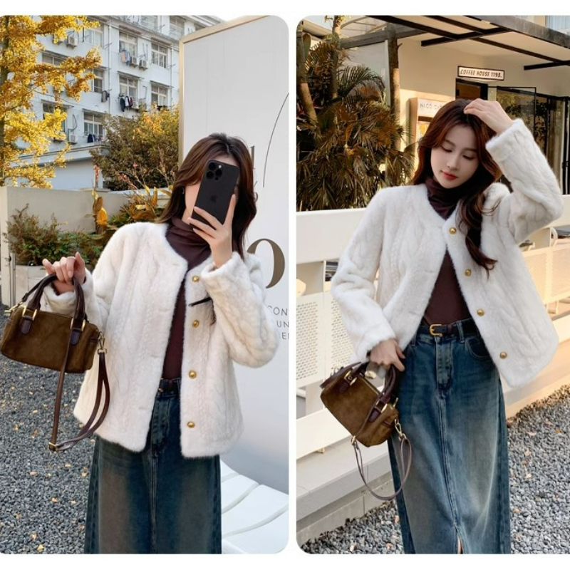 小香風高級感加厚圓領時尚夾棉洋氣外套-Cicimode