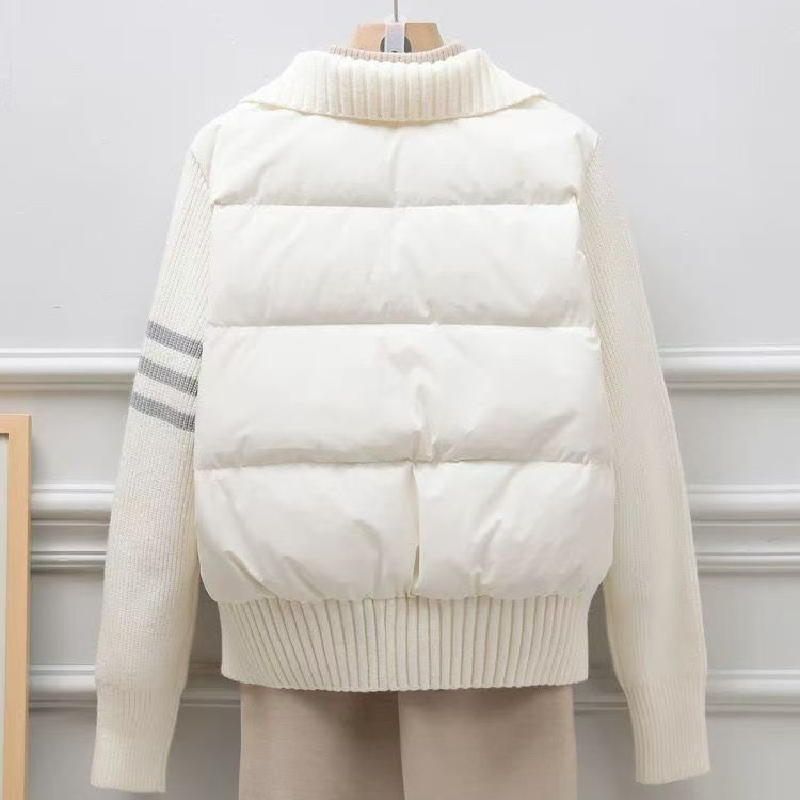 短版休閑立領加厚保暖針織拼接羽絨棉服