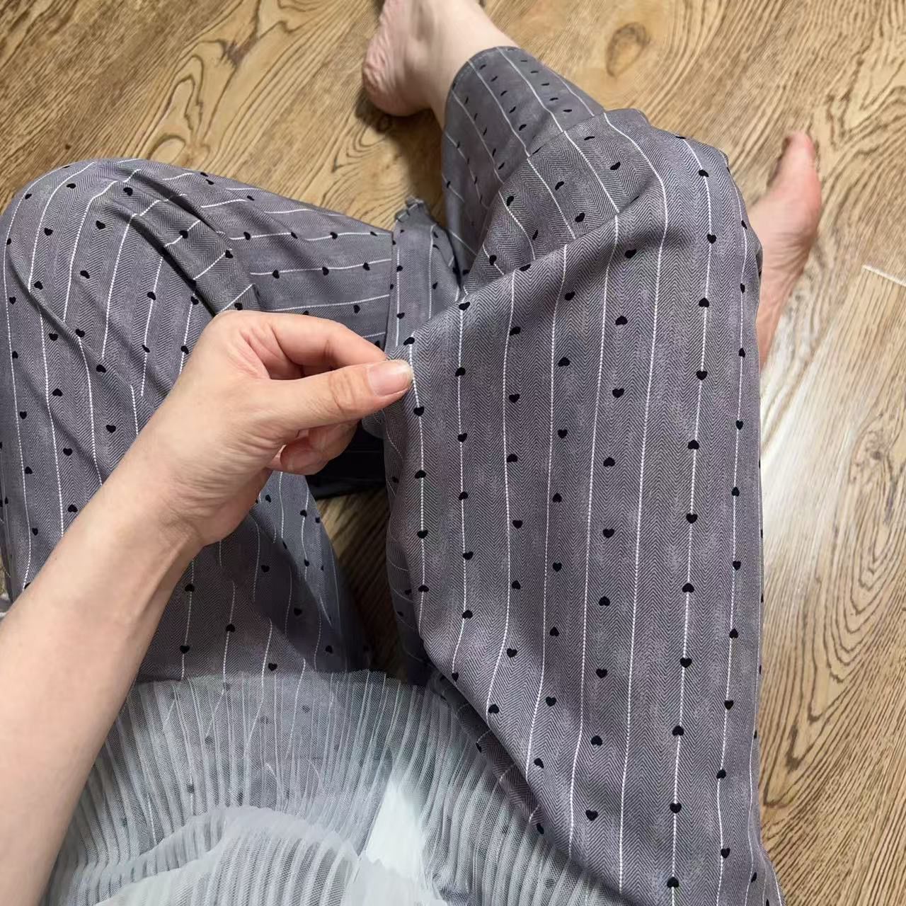 甜美印花波西米亞吸濕排汗寬鬆休閒闊腿九分褲