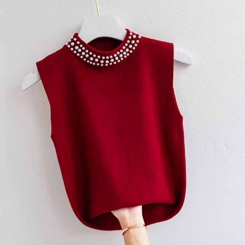 小香風氣質純色薄款釘珠針織背心-Cicimode