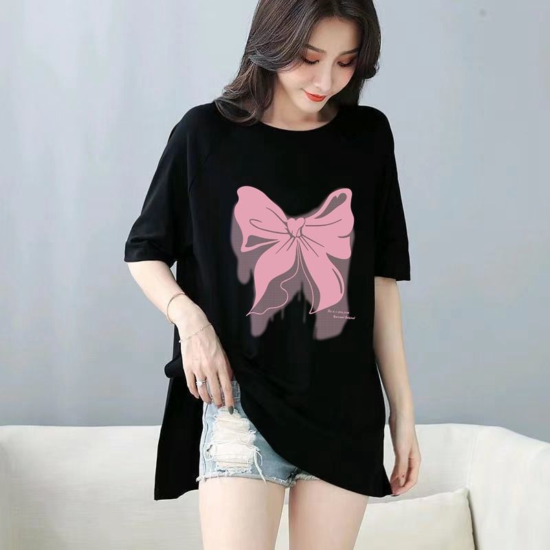 韓版寬鬆印花中長款兩邊開叉短袖T恤-Cicimode