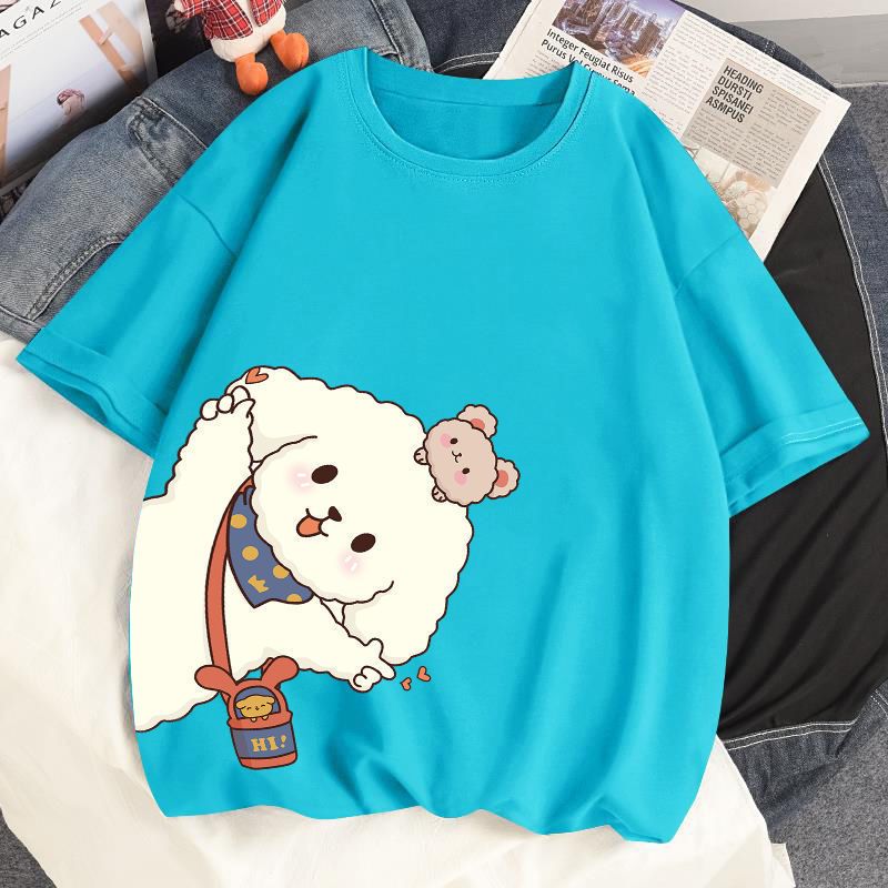 多色純棉可爱印花宽松圆领短袖T恤-Cicimode