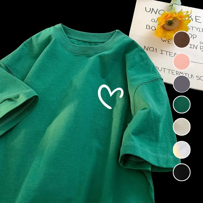 時尚百搭減齡顯瘦愛心印花短袖T恤