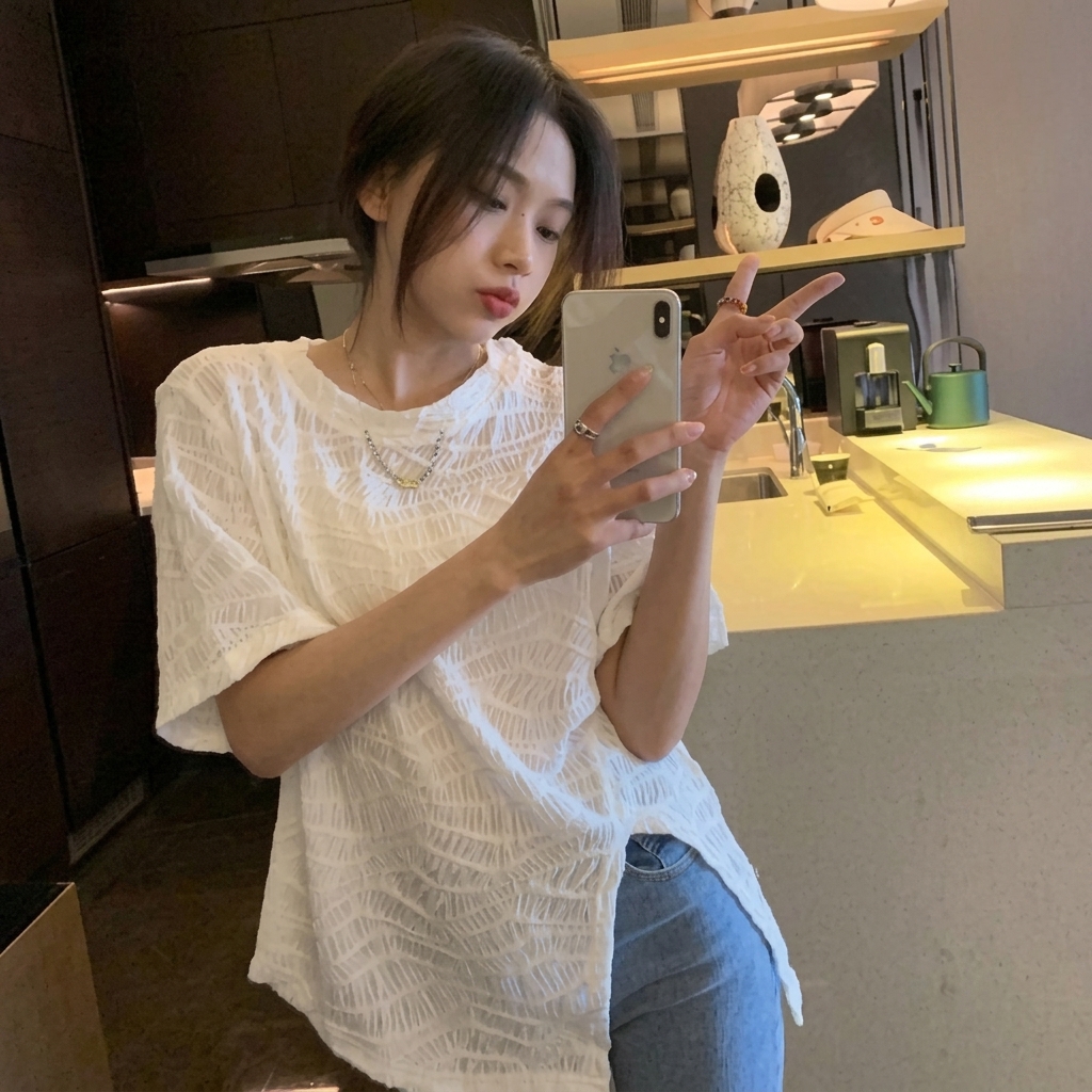 大碼ins設計感小眾不規則開叉寬鬆短袖T恤