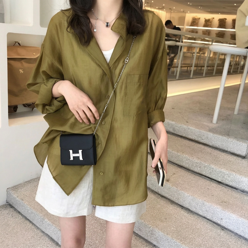 慵懶風設計感大碼寬鬆顯瘦薄款防曬衣襯衫