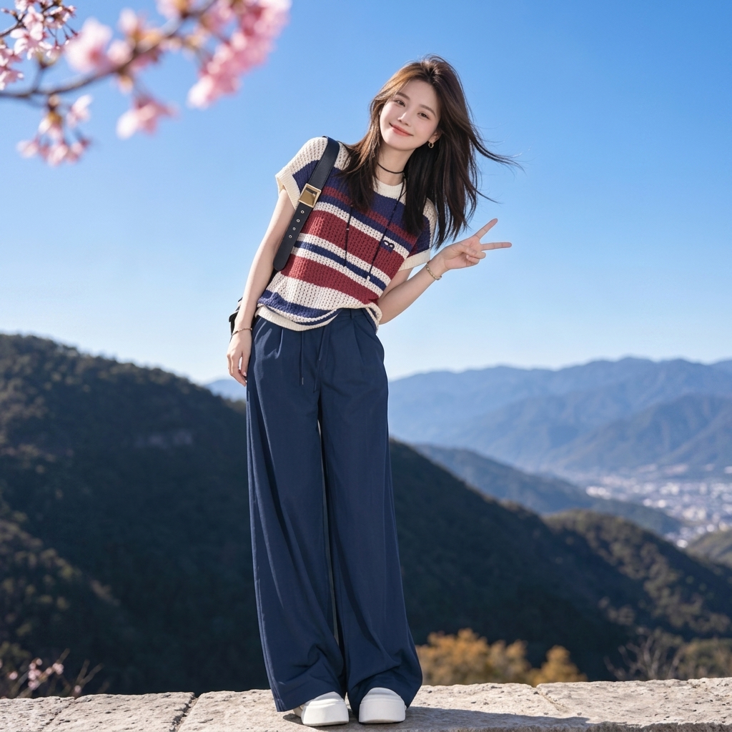 時尚洋氣條紋寬鬆減齡休閒百搭針織短袖