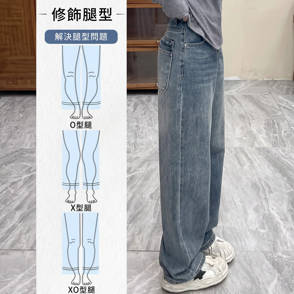 美式復古百搭時尚顯瘦拖地直筒牛仔褲