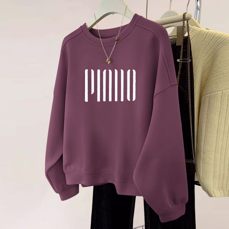 薄款/刷毛休閒圓領打底高檔寬鬆顯瘦保暖長袖T恤