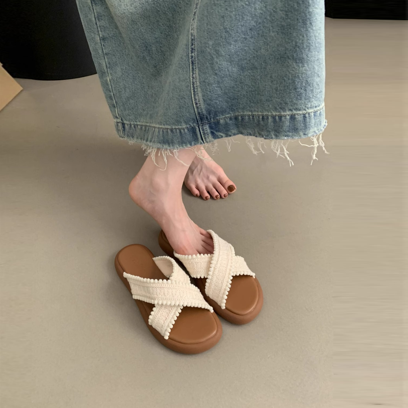 波西米亞風甜美氣質度假風厚底沙灘鞋拖鞋-Cicimode