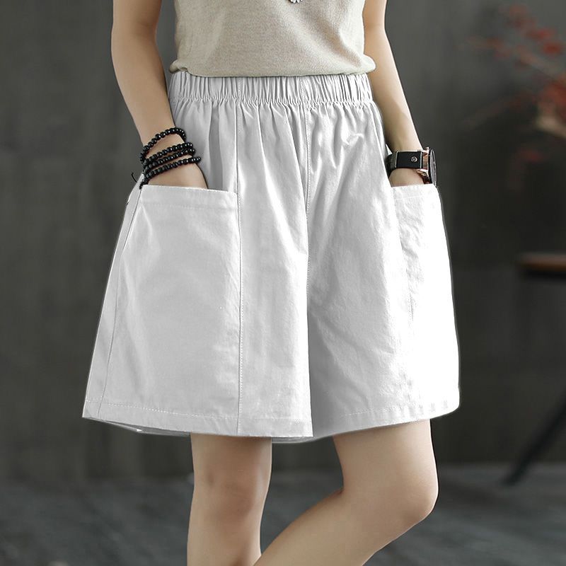 純棉百搭寬鬆顯瘦直筒闊腿鬆緊腰五分短褲-Cicimode