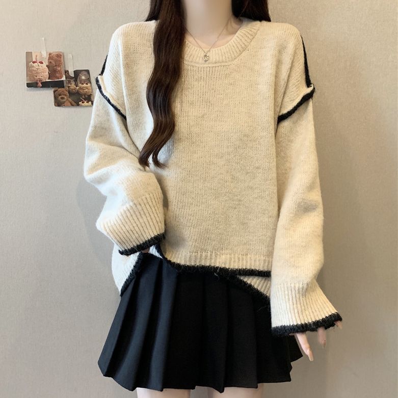 慵懶風設計感 洋氣韓版寬鬆針織毛衣-Cicimode