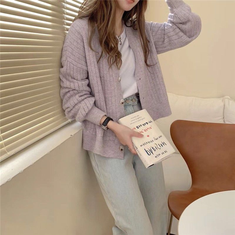 復古百搭針織慵懶風溫柔短款開衫-Cicimode