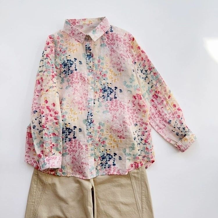 高品質法式百搭碎花氣質溫柔風薄款襯衫-Cicimode