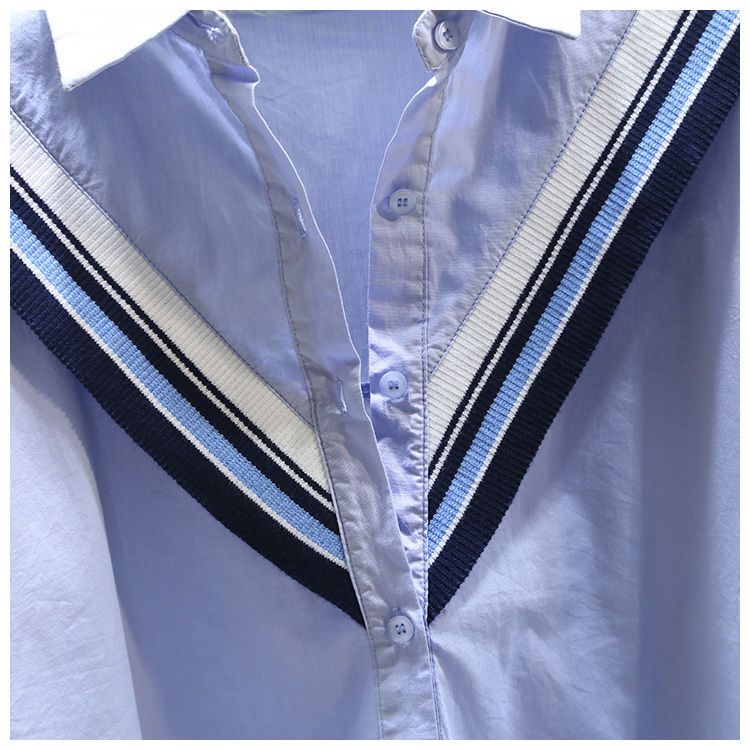 韓版寬鬆休閒針織木耳邊拼接襯衫