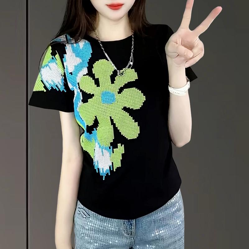 時尚休閒百搭重工修身顯瘦純棉短袖T恤