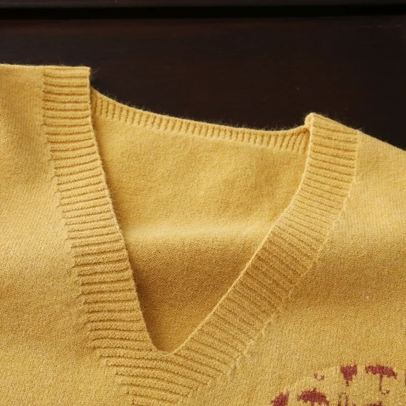 文藝范V領提花背心百搭坎肩套頭針織馬甲