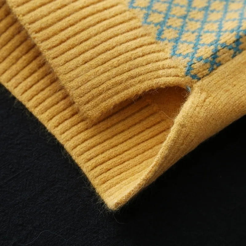 文藝范V領提花背心百搭坎肩套頭針織馬甲