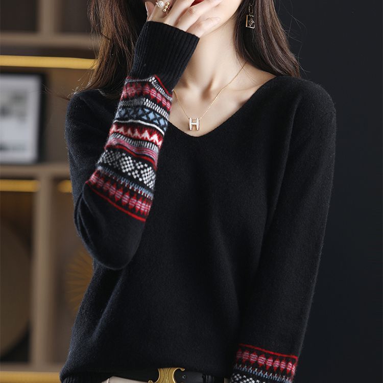 氣質V領時尚套頭內搭洋氣針織長袖-Cicimode