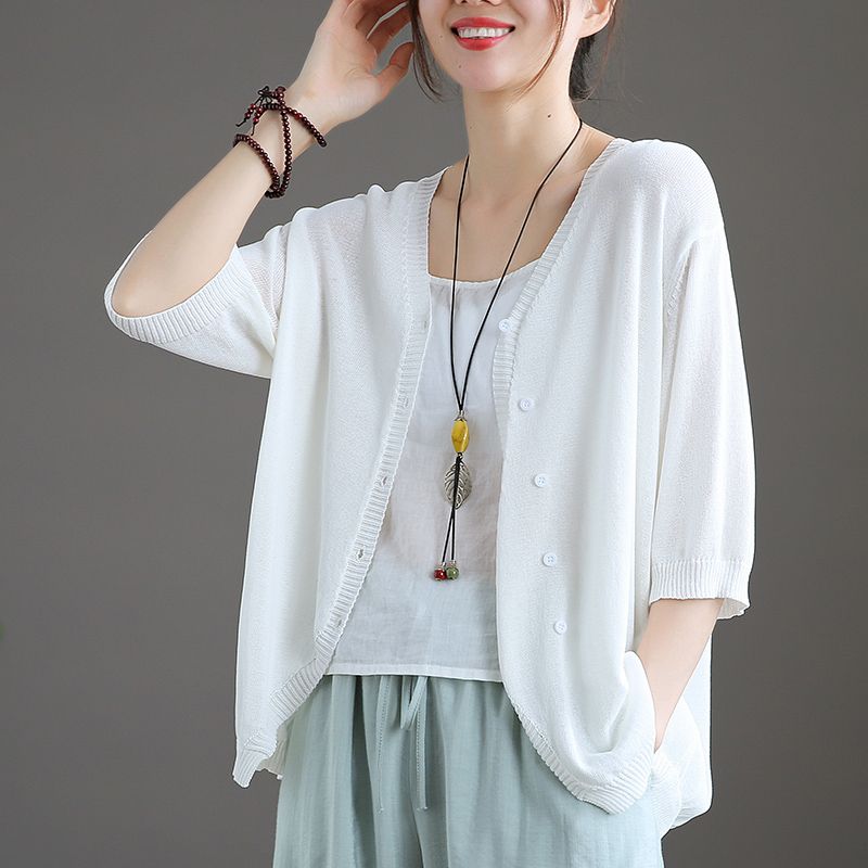 百搭文藝防曬空調衫冰絲中袖針織開衫