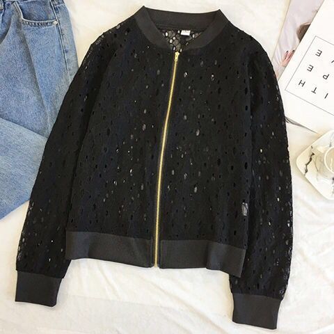 百搭大碼蕾絲薄款鏤空棒球服防曬衣