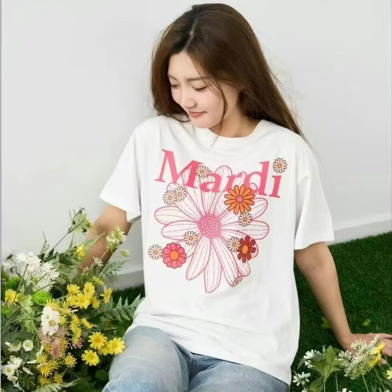 韓版經典植物花卉雛菊印花純棉寬鬆短袖T恤