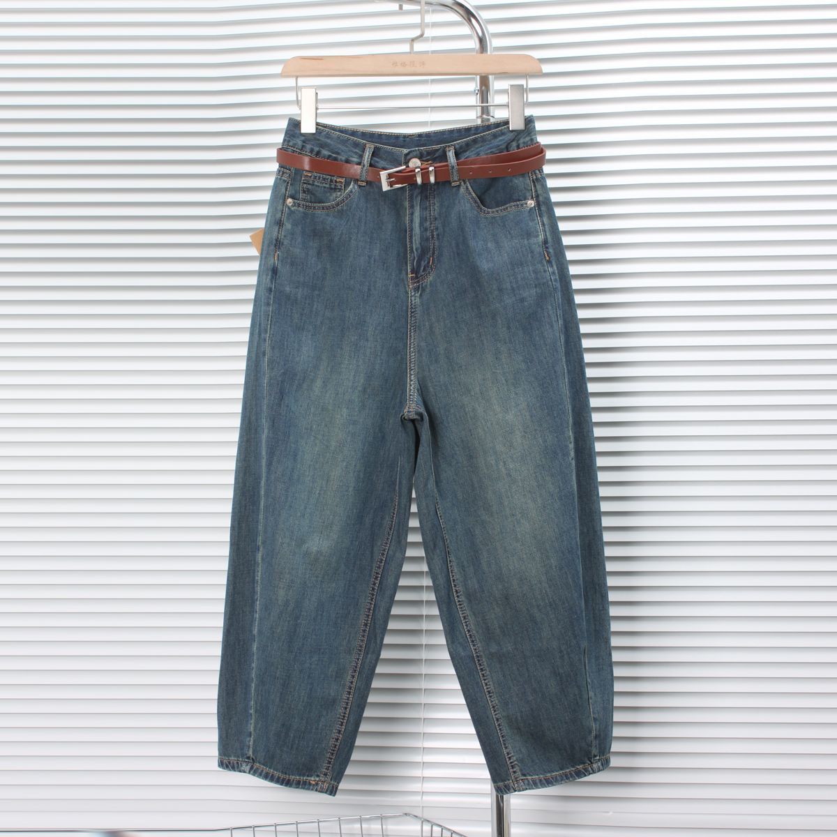 超薄顯瘦~ 香蕉褲哈倫褲高腰顯瘦百搭牛仔褲女深藍夏季小個子