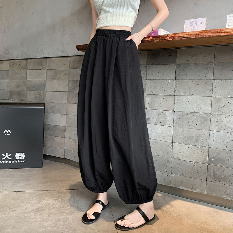 冰感防曬蓬鬆立體燈籠褲女夏季大碼胖mm休閒九分褲寬鬆顯瘦蘿蔔褲