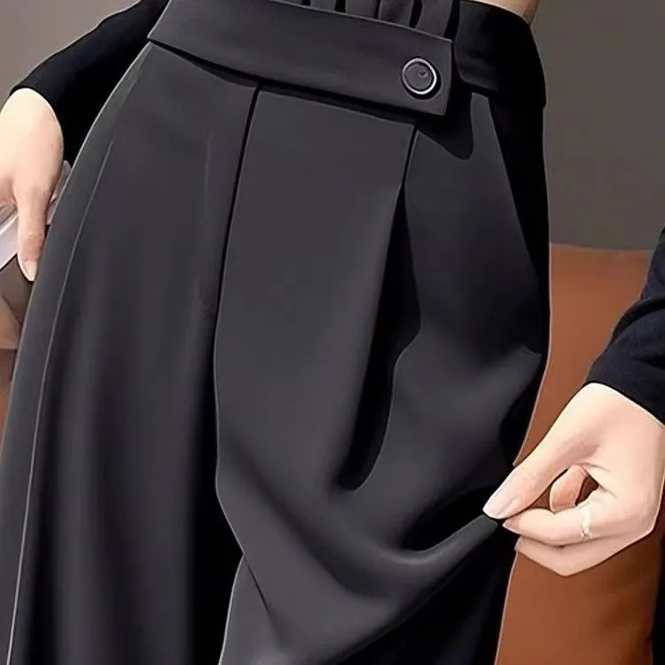 復古鬆弛感百搭高腰直筒垂感休閒闊腿褲-Cicimode