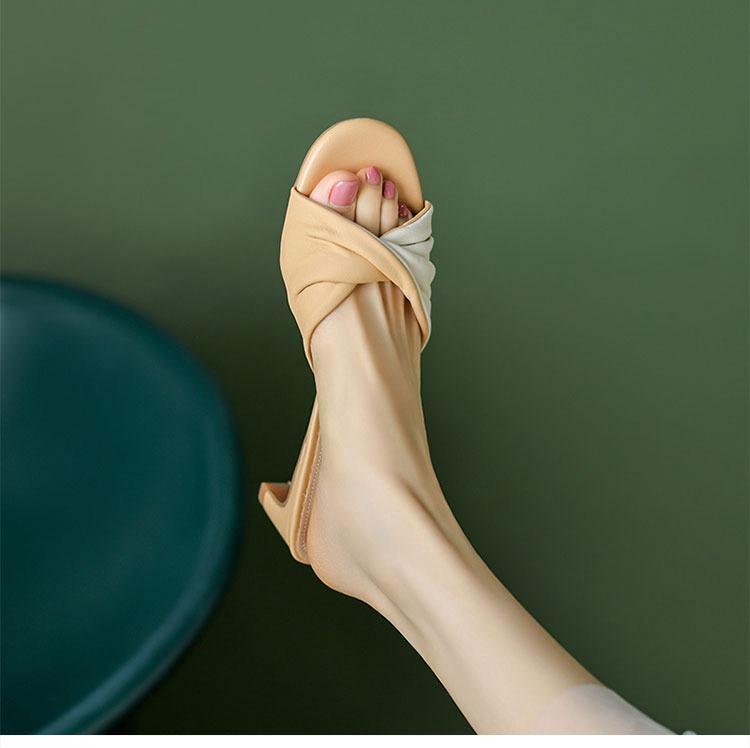 優雅復古舒適柔軟外穿時尚中跟涼拖鞋-Cicimode