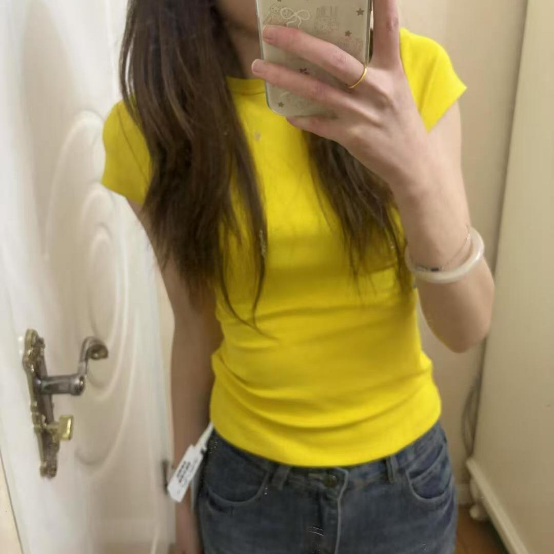 修身顯瘦圓領正肩百搭簡約短袖T恤