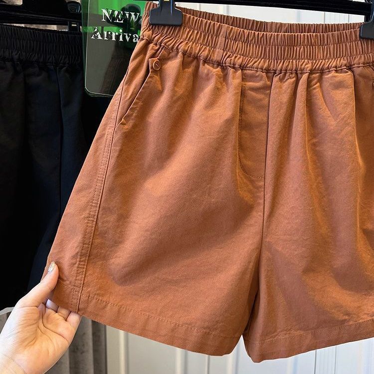 純棉鬆緊腰寬鬆休閒高腰闊腿口袋短褲