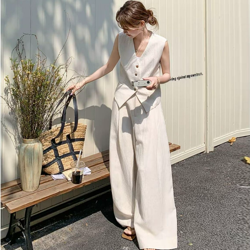 【單件/套裝】法式氣質高級感時尚馬甲+休閑闊腿褲兩件套寬松