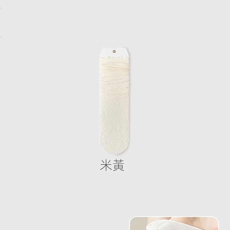 甜美薄款蕾絲花邊純色冰絲透氣中筒堆堆襪-Cicimode