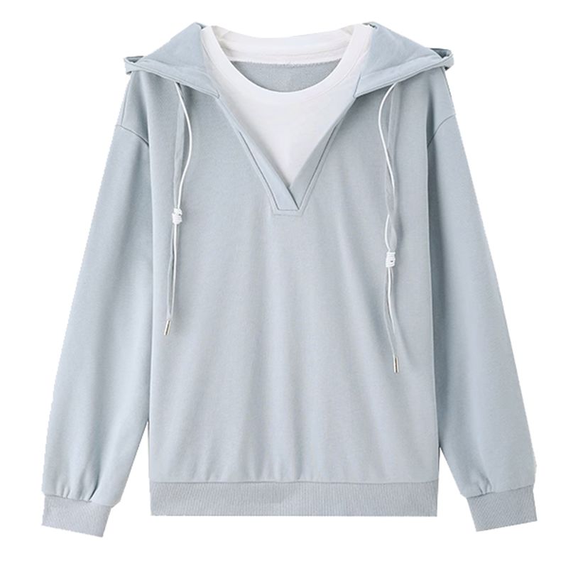 韓版設計感寬鬆拼接假兩件帽T-Cicimode