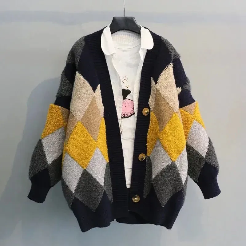 韓版慵懶風寬鬆刷毛中長版針織開衫-Cicimode